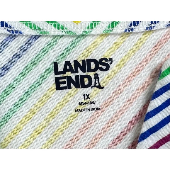 Lands End Shift Dress Plus Size 1X Sleeveless Rainbow‎ Stripe Notch Neck Pockets - Picture 3 of 8